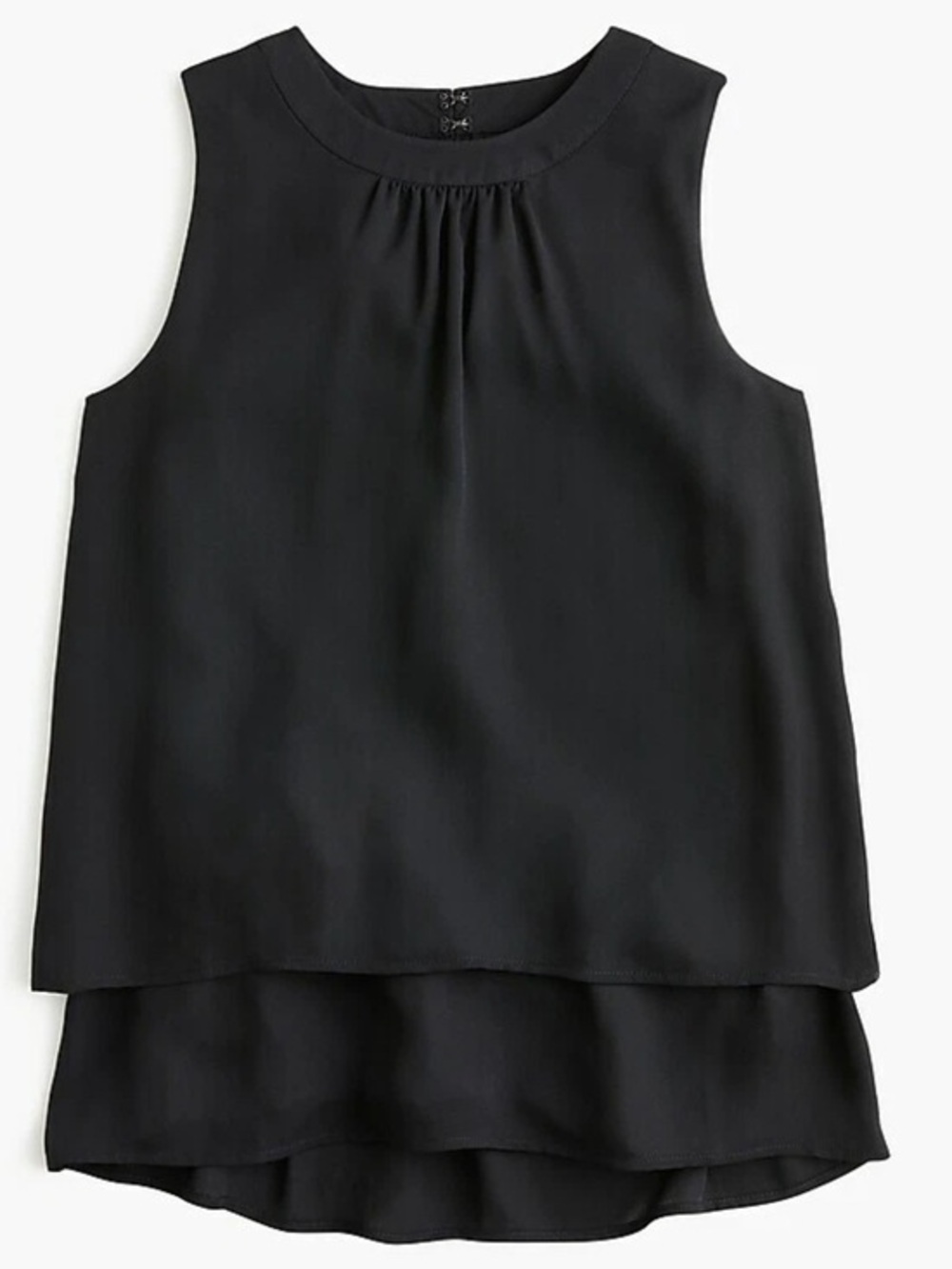 NWT J. CREW black sleeveless tiered drapey blouse, Size 6.